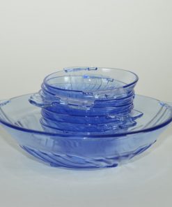 Alternative view of Glazen schaal Art Deco blauw met zes schaaltjes