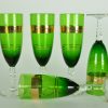 Champagne glazen donkergroen met gouden rand, set van vijf