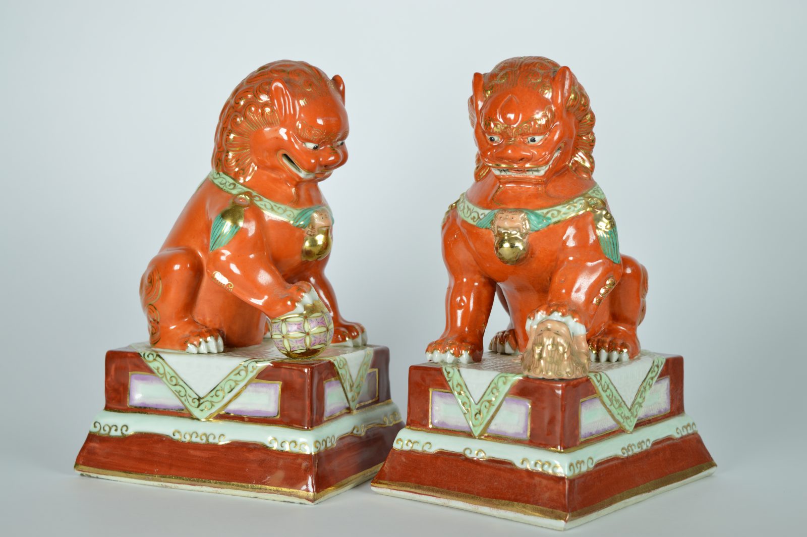 Chinese Tempelleeuwen - oranje foo dogs,  set van twee