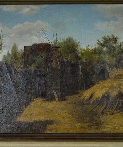 Alternative view of Frans boerenerf met drogend hooi | Schilderij olieverf op doek