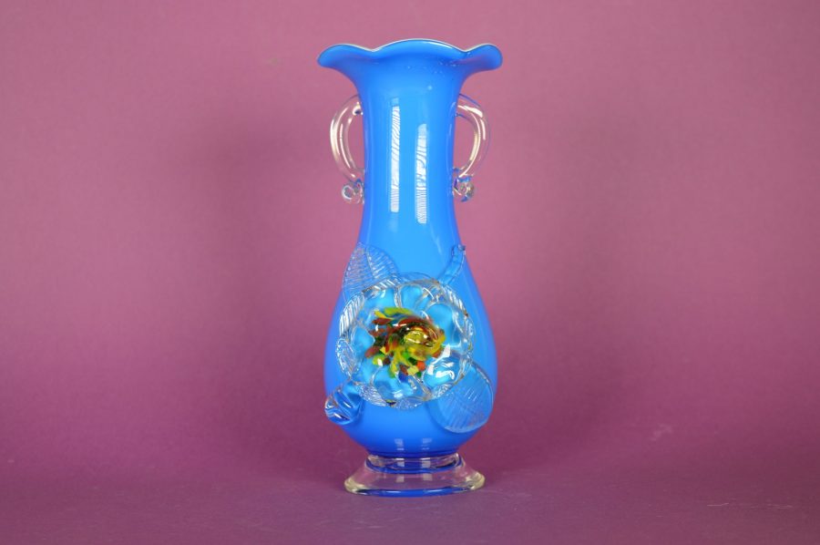 straal verzending Weg huis Murano Italiaans glazen vaas blauw met gekleurd bloemen hart - Bodour