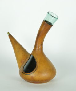 Porron Spaanse decanteer karaf aqua glas met leer