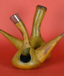 Porron Spaanse decanteer karaf aqua glas met leer