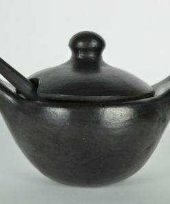 Black pottery aardewerk Colombia - pannetje met deksel en lepel
