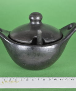 Black pottery aardewerk Colombia - pannetje met deksel en lepel
