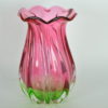 Vaas glas roze en groen en kleurloos glas Murano stijl