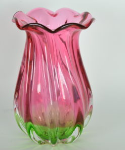 Vaas glas roze en groen en kleurloos glas Murano stijl