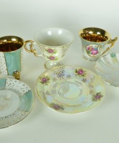 Kop en schotel klein met parelmoer - set van drie