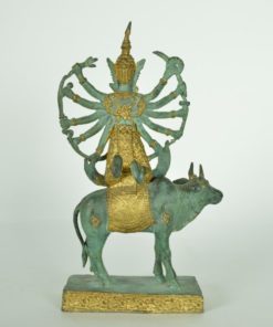 Shiva met tien armen op een heilige koe koper