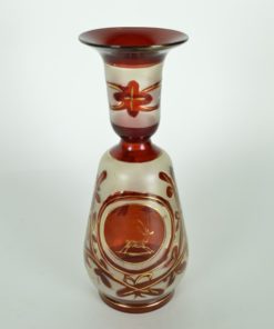 Vaas glas cranberry etched antiek