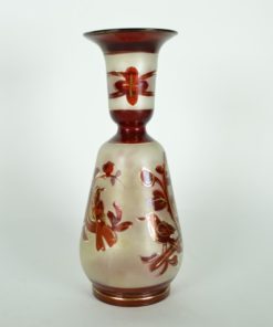 Vaas glas cranberry etched antiek