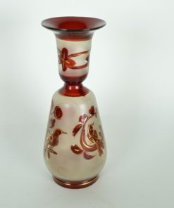 Vaas glas cranberry etched antiek