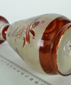 Vaas glas cranberry etched antiek