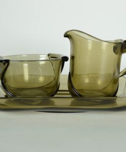 Art deco suiker en melk set - grijsbruin glas