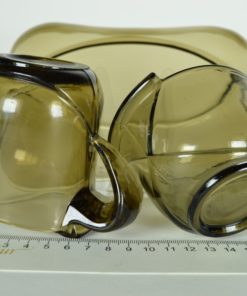 Art deco suiker en melk set - grijsbruin glas