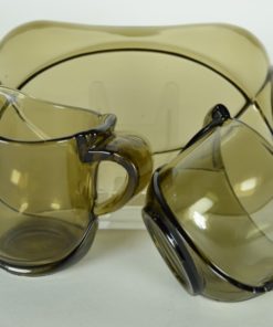 Art deco suiker en melk set - grijsbruin glas