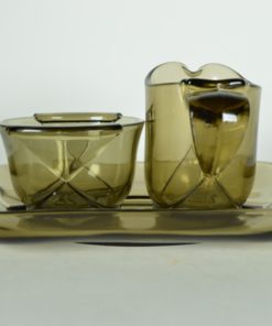 Art deco suiker en melk set - grijsbruin glas