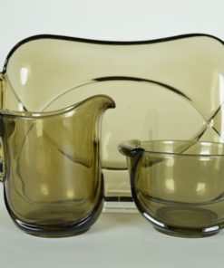 Art deco suiker en melk set - grijsbruin glas