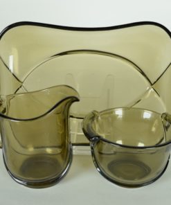 Art deco suiker en melk set - grijsbruin glas
