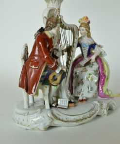 Tafellamp Frankenthal porselein muzikaal tafereel met harp