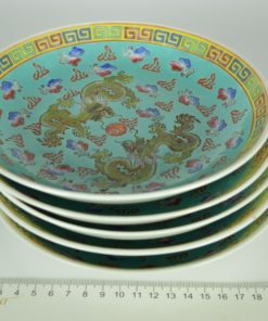 Diep bord turquoise met groene draken Chinees