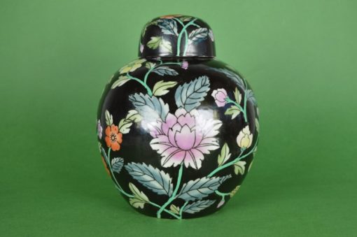Gemberpot zwart met bloemen Chinees porselein