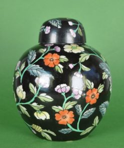 Gemberpot zwart met bloemen Chinees porselein