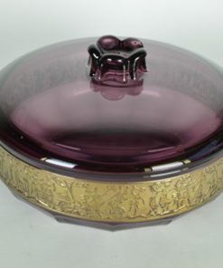 Koekdoos paars glas met relief rand in goud