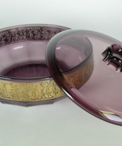 Koekdoos paars glas met relief rand in goud