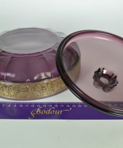 Koekdoos paars glas met relief rand in goud