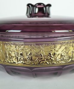 Koekdoos paars glas met relief rand in goud
