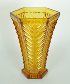 Vaas visgraat Art Deco amberkleurig glas