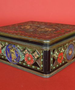 Vierkant blik met gele draken Niemeijer's koffie en thee