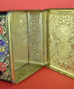 Vierkant blik met gele draken Niemeijer's koffie en thee