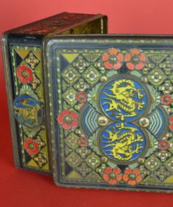 Vierkant blik met gele draken Niemeijer's koffie en thee