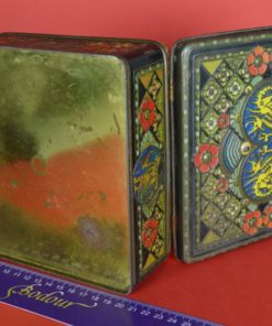 Vierkant blik met gele draken Niemeijer's koffie en thee