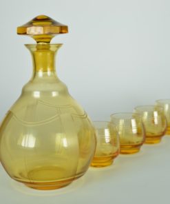 Karaf met vijf glaasjes amberkleurig - Art Deco