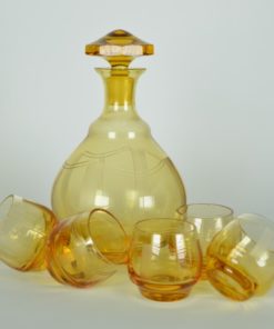 Karaf met vijf glaasjes amberkleurig - Art Deco