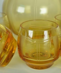 Karaf met vijf glaasjes amberkleurig - Art Deco