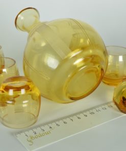 Karaf met vijf glaasjes amberkleurig - Art Deco