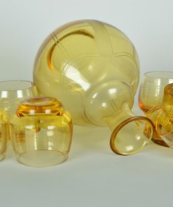 Karaf met vijf glaasjes amberkleurig - Art Deco