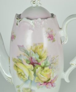 Koffiepot van wit naar roze dégradé met theerozen - porselein