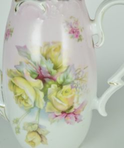 Koffiepot van wit naar roze dégradé met theerozen - porselein