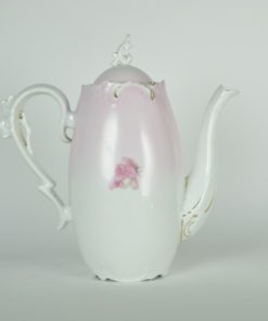 Koffiepot van wit naar roze dégradé met theerozen - porselein