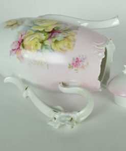 Koffiepot van wit naar roze dégradé met theerozen - porselein