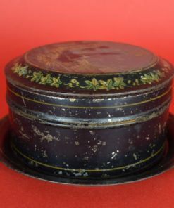 Blik rond met haven en schip parelmoer - antiek