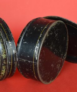 Blik rond met haven en schip parelmoer - antiek