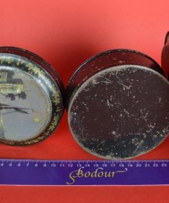 Blik rond met haven en schip parelmoer - antiek