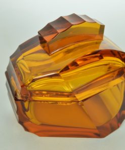 Toiletdoos amberkleurig glas Art Deco