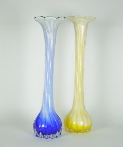 Vazen lange hals Bloemvorm geel en blauw glas